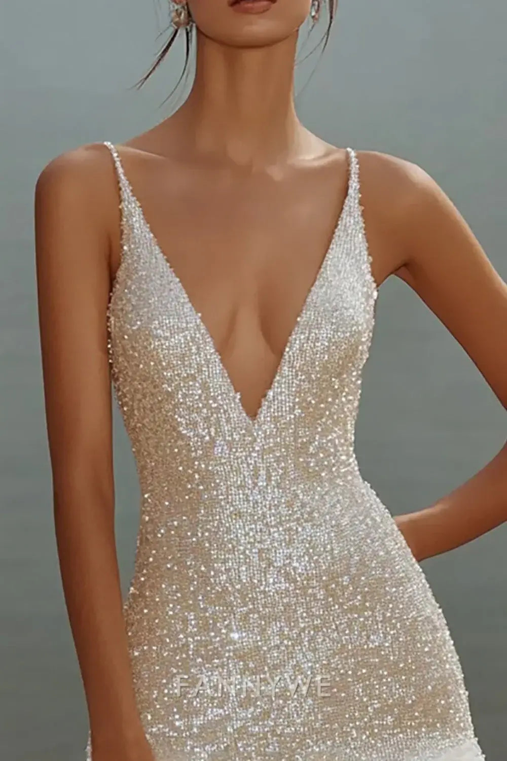 FannyWe Elegant Sparkly White Bodycon Sequins Mini Graduation Homecoming Dress